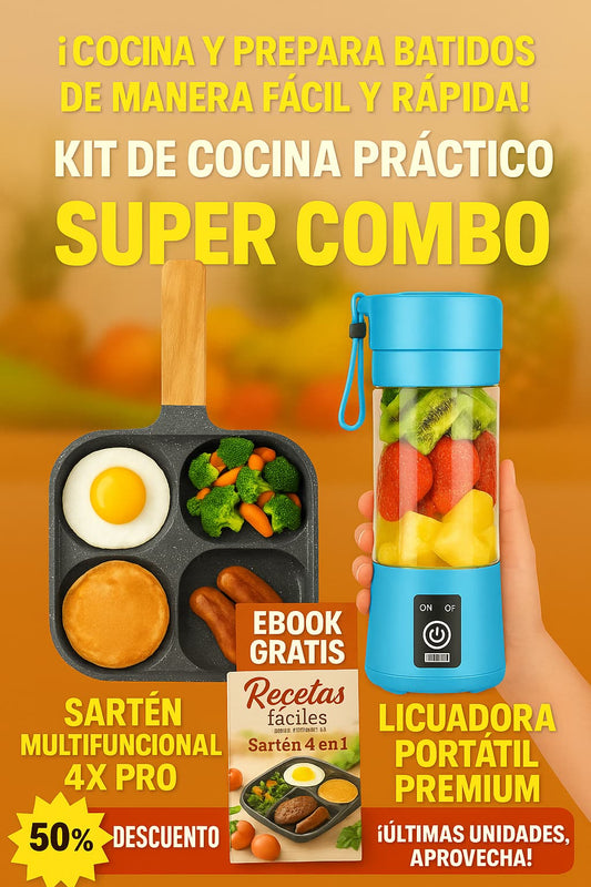 Sartén Multiuso 4 en 1 + Licuadora Portatil + Ebook